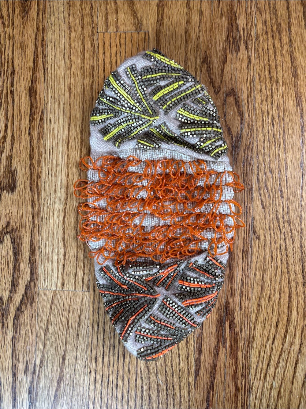 Beaded Loop Accent Women’s Clutch - Orange & Neon Yellow